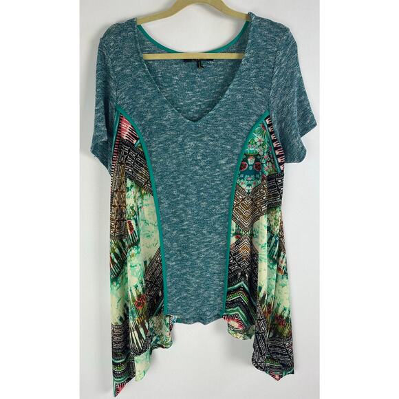 Poeme by Citron Size XL Wearable Art Tunic Top Asymmetrical Hem Blue Colorful - Picture 2 of 11